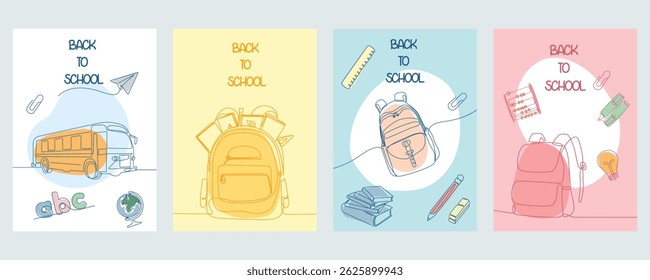 Welcome back to school cover background vector set. Back to school collection for prints, education, banner.