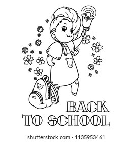 Welcome back to school. Cute school kid ready to education. Vector coloring page