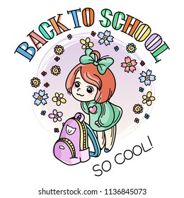 Welcome back to school. Cute school kid ready to education. Vector illustration