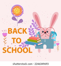 Bienvenido de vuelta a la escuela con un lindo personaje de conejo animal