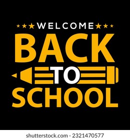 Welcome Back to school decorated lettering sign. Colorful textured text isolated on black background. Design element for leaflets, cards, covers, poster, banner, flyer, mail. Vector.