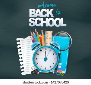 Welcome back to school design card. Vector illustration.