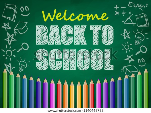 Welcome Back School Design Colorful Pencils Stock Vector (Royalty Free ...