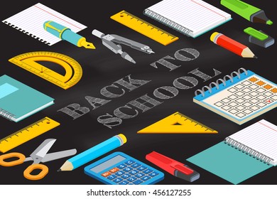 Welcome Back to School design. For greeting card, advertising, promotion, poster, flier, blog, article, social media, marketing or banner. Back To School typographical background on chalkboard.