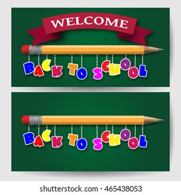Welcome back to school design with pencil and colored letters.
