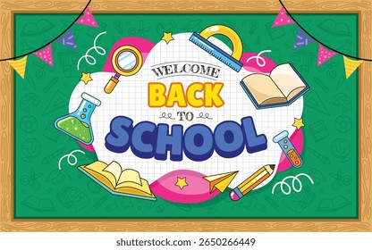 Welcome back to school doodle element greeting clipart background design
