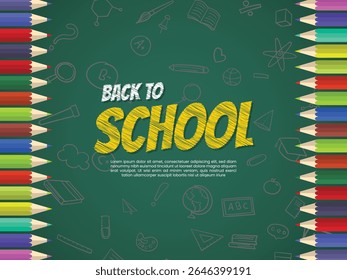Welcome back to school education banner background with colour pencils. Vector