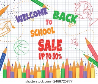 Welcome back to school with education elements with pencils 