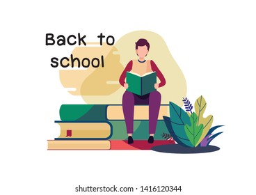 Welcome back to school. Flat cartoon illustration vector graphic design on white background. Landing page template