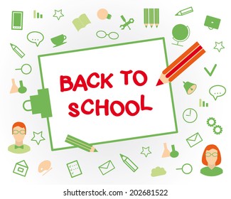 Welcome back to school. Flat design objects on a white background. Red, orange, green color. vector