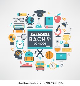 Welcome back to school flat design education icon set