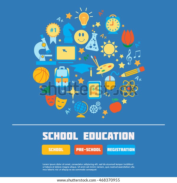 Welcome Back School Flat Icon Banner Stock Vector Royalty Free