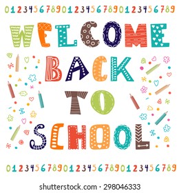 Welcome back to school. Greeting card. Back to school design template. Vector illustration