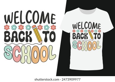 Welcome Back to School Groovy Typography Design, Creative Welcome Back to School Lettering, Fun Back to School Lettering Art, Colorful Groovy Welcome Back to School Lettering Designs
