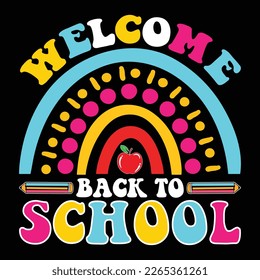 Welcome Back To School, Happy back to school day shirt print template, typography design for kindergarten pre k preschool, last and first day of school, 100 days of school shirt