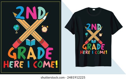 bienvenido de vuelta a la escuela feliz último día, primer día, 2º grado Plantilla de diseño de camisetas