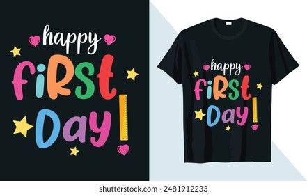 bienvenido de vuelta a la escuela feliz último día, primer día, 2º grado Plantilla de diseño de camisetas