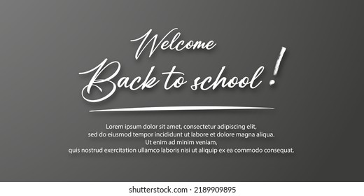 Bienvenido de vuelta a la escuela. Vacaciones para estudiantes. Pequeño texto escrito a mano de vuelta a la escuela. Colocar el texto. Concepto de banner vectorial con bloc de notas o bloc de notas y lápiz. Fondo negro.
