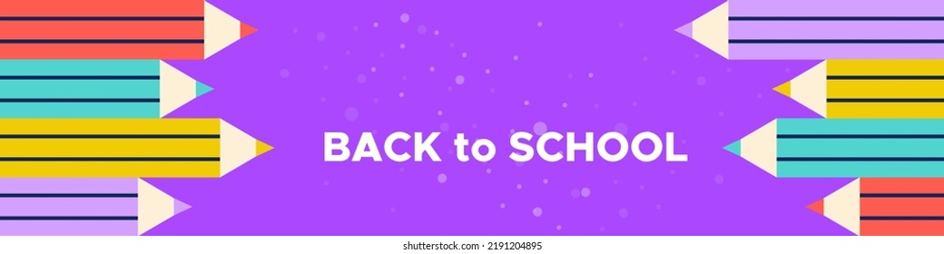 Welcome back to school horizontal banner. Colorful wooden pencils on turquoise background. Concept of education. Vector illustration, flat design