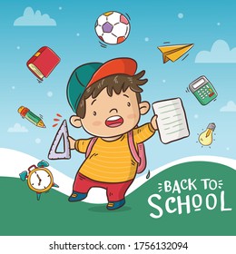 Willkommen zurück zum Schulposter mit süßem Kindercartoon