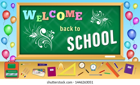 Welcome Back School Inscription On Blackboard Stock Vector (Royalty ...