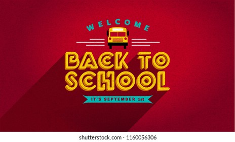 Welcome back to school. Isolated vector element. School bus vector. First day of school logo. Typography template for greeting cards, posters, banners or covers.