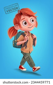 Bienvenidos de vuelta a la escuela niños yendo, feliz colegiala, mochila, caminar,