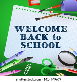 Welcome Back School Lettering On Paper Stock Vector (Royalty Free ...