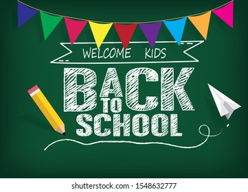 Welcome back to school. The message to welcome the festival of school opening.with Colorful flags give a fun feeling, creating learning.