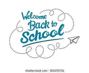 Bienvenido de vuelta al mensaje escolar con el vector de icono del plano de papel contra fondo blanco
