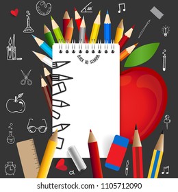 Welcome back to school with paper note, vector illustration.