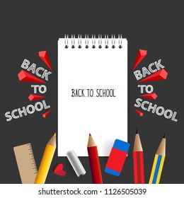 Welcome back to school with paper note, vector illustration.