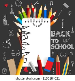 Welcome back to school with paper note, vector illustration.