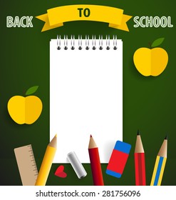 Welcome back to school with paper note, vector illustration.