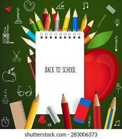 Willkommen zurück in die Schule mit Papiernote, Vektorgrafik.