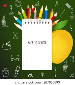 Welcome back to school with paper note, vector illustration.