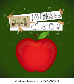Welcome back to school with paper note, vector illustration.