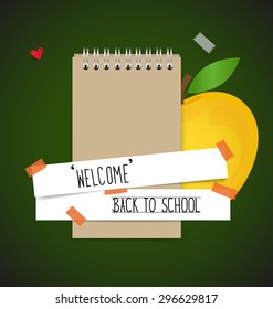 Welcome back to school with paper note, vector illustration.
