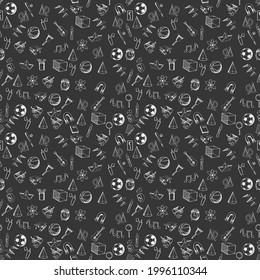 Welcome back to school pattern with blackboard icon line and school supplies. Back to School Background. Vector illustration.