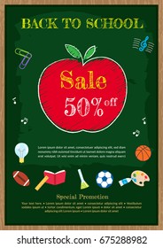Welcome back to school poster, banner or flyer for sales discount event, vector illustration
