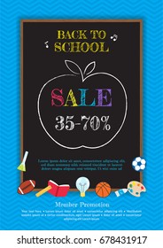 Welcome back to school poster, banner or flyer for sales discount event, vector illustration