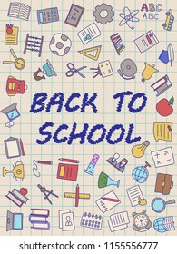 Welcome Back to School poster with doodles, good for textile fabric design, wrapping paper and website wallpapers