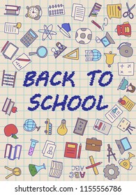 Welcome Back to School poster with doodles, good for textile fabric design, wrapping paper and website wallpapers