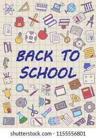 Welcome Back to School poster with doodles, good for textile fabric design, wrapping paper and website wallpapers