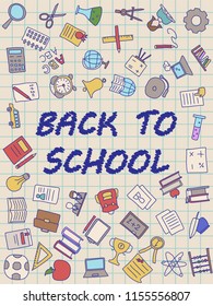 Welcome Back to School poster with doodles, good for textile fabric design, wrapping paper and website wallpapers