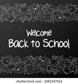 Welcome back to school - poster with hand drawn elements. Vector.