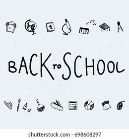 Welcome back to school poster. Hand drawn vector illustration.