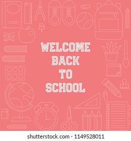 welcome back to school poster with outline school supplies theme