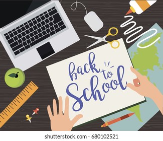 Welcome Back to School posters with school objects. Editable vector  illustration.