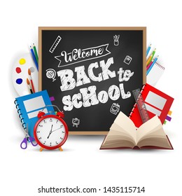 welcome back to school. ready for school with school equipment